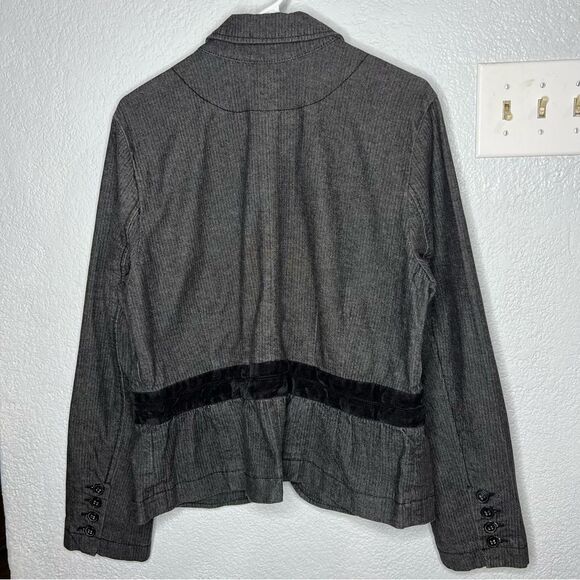 New! Chadwick’s Gray Denim Button Velvet Waistband Peplum Women Blazer Sz 16 - Picture 3 of 10